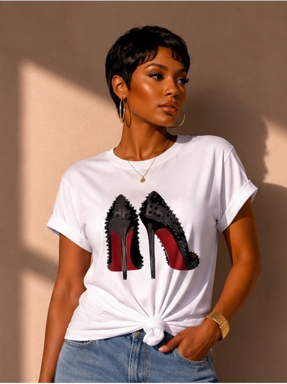Graphic High Heel Tee - White Women’s T-Shirt